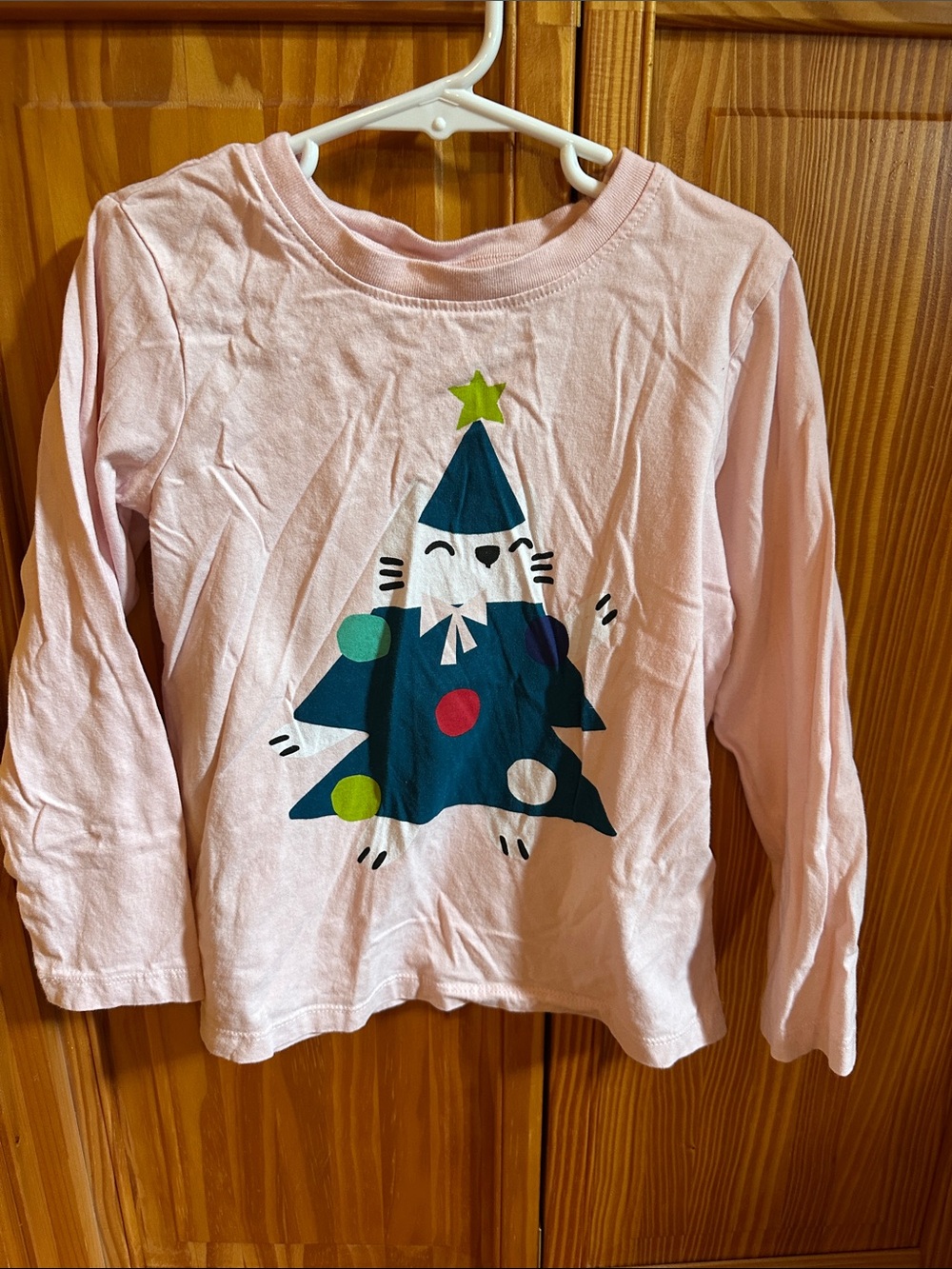 Hanna Andersson Light Pink Long-Sleeve Tee with Navy Tree-Cat Graphic